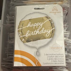 Gold and White Happy Birthday Balloon